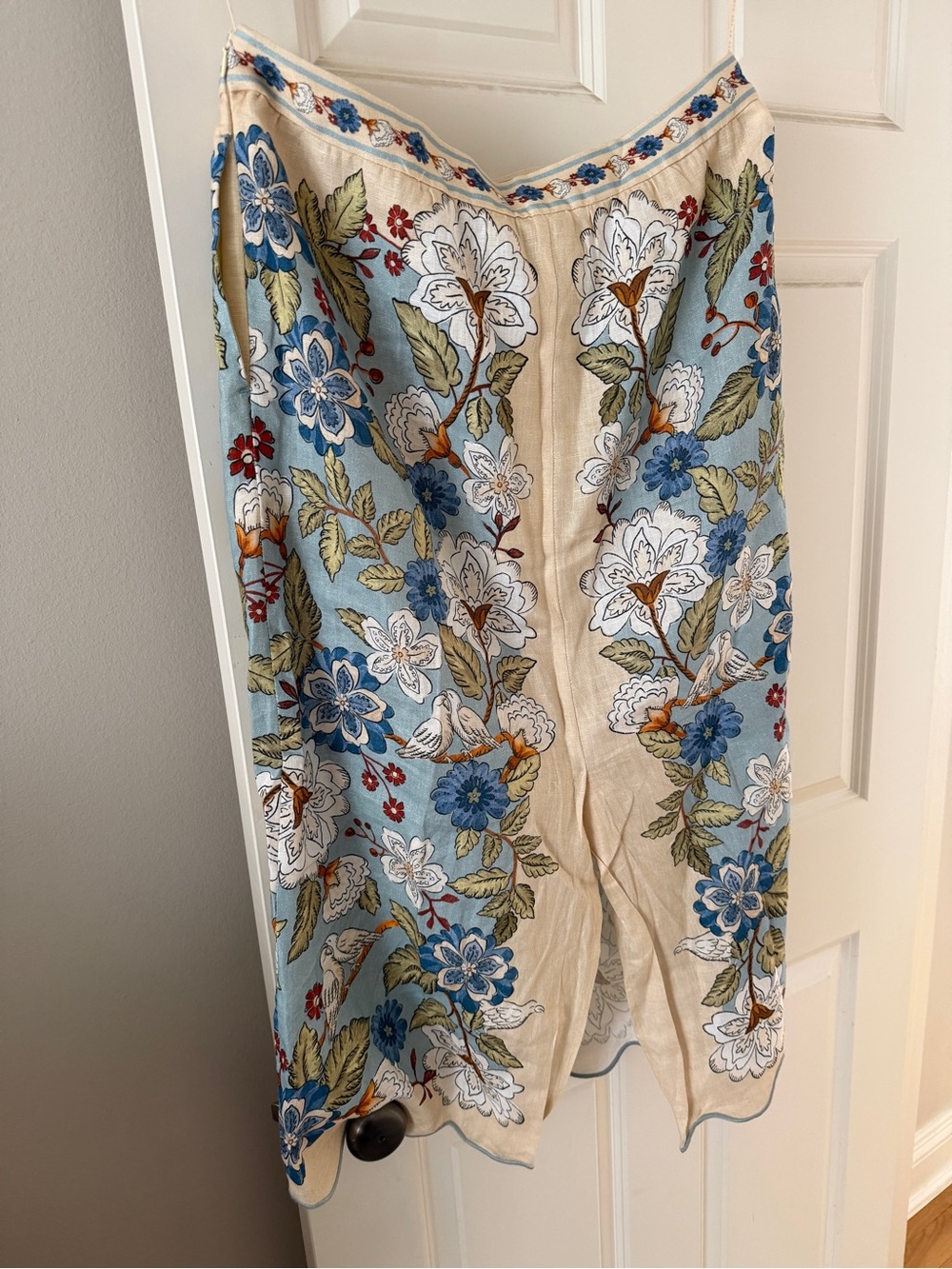 Farm Rio Floral Embroidered Light Blue & Cream Midi Skirt - Picture 3 of 4